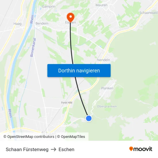 Schaan Fürstenweg to Eschen map