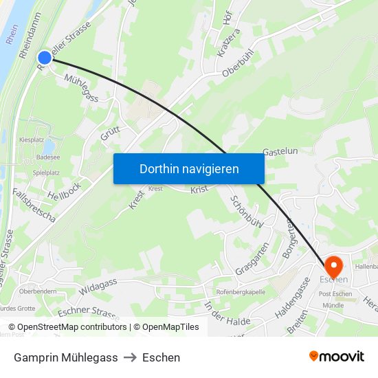 Gamprin Mühlegass to Eschen map
