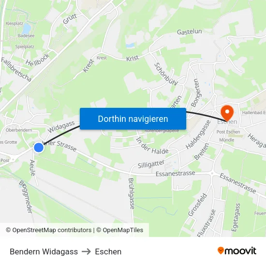 Bendern Widagass to Eschen map