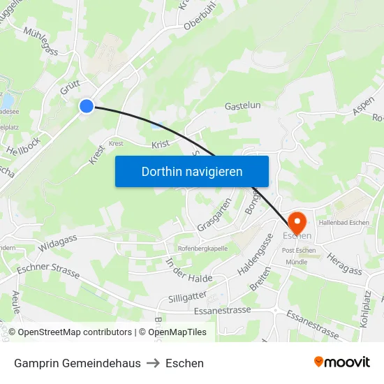 Gamprin Gemeindehaus to Eschen map