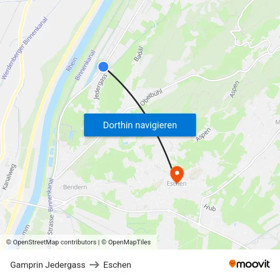 Gamprin Jedergass to Eschen map