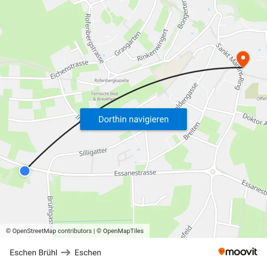 Eschen Brühl to Eschen map