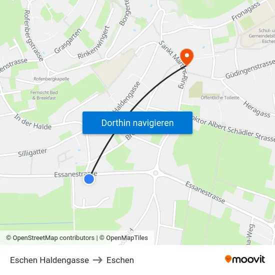 Eschen Haldengasse to Eschen map