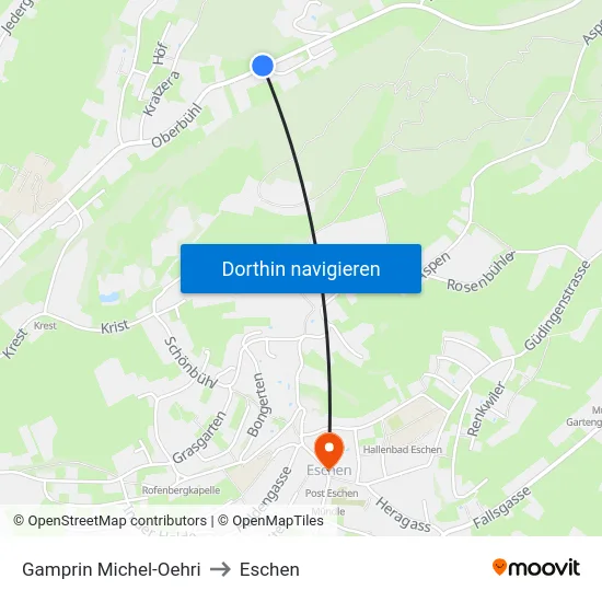 Gamprin Michel-Oehri to Eschen map