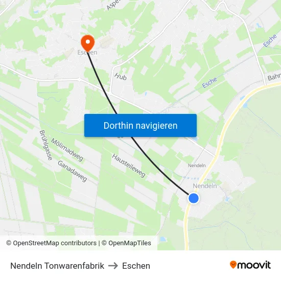 Nendeln Tonwarenfabrik to Eschen map