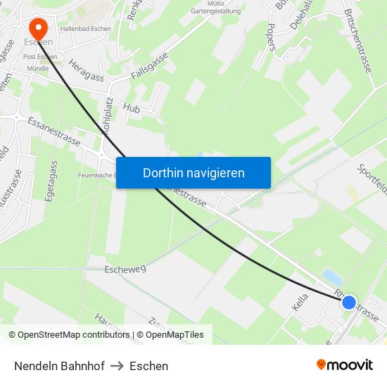 Nendeln Bahnhof to Eschen map