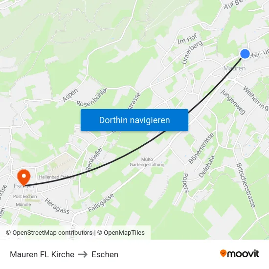 Mauren FL Kirche to Eschen map