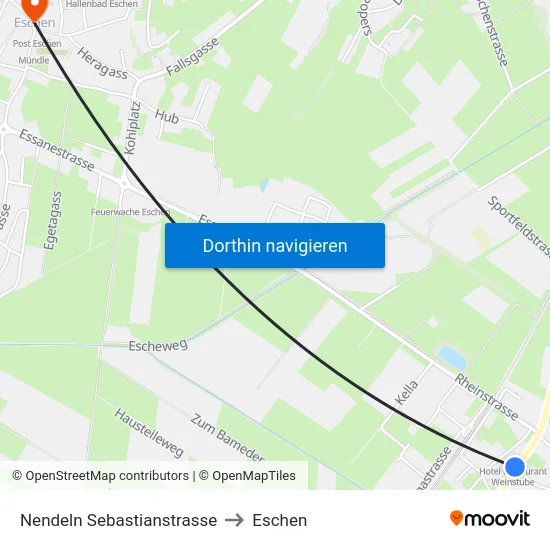 Nendeln Sebastianstrasse to Eschen map