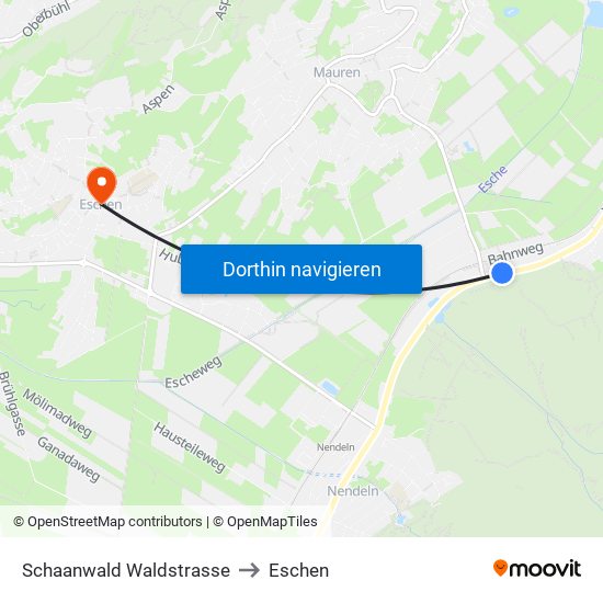 Schaanwald Waldstrasse to Eschen map