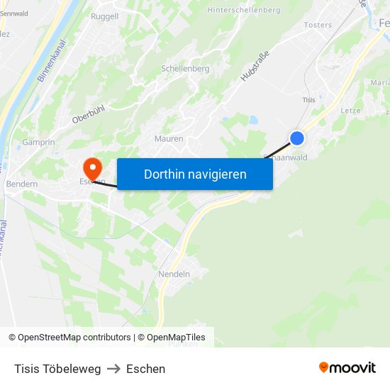 Tisis Töbeleweg to Eschen map