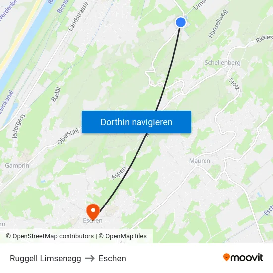 Ruggell Limsenegg to Eschen map