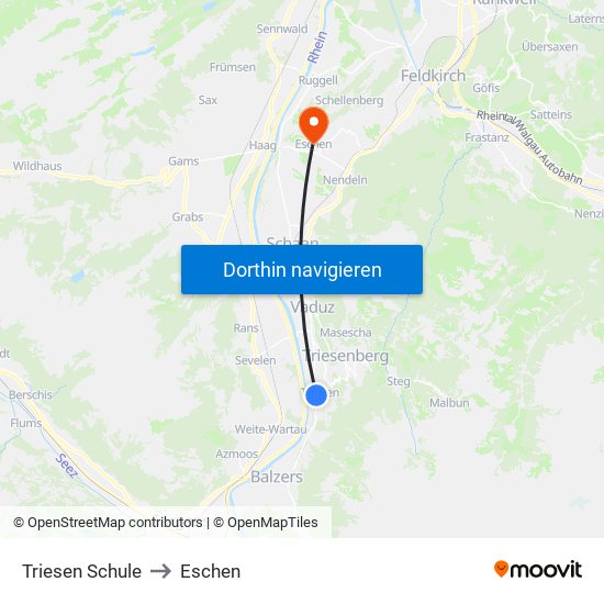 Triesen Schule to Eschen map