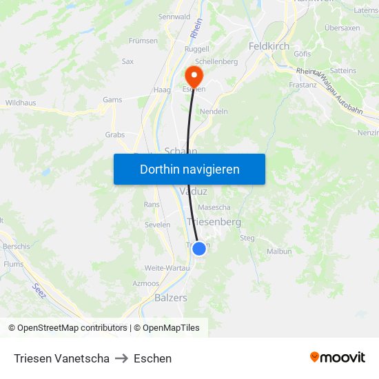 Triesen Vanetscha to Eschen map
