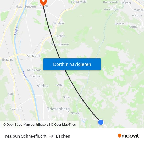 Malbun Schneeflucht to Eschen map