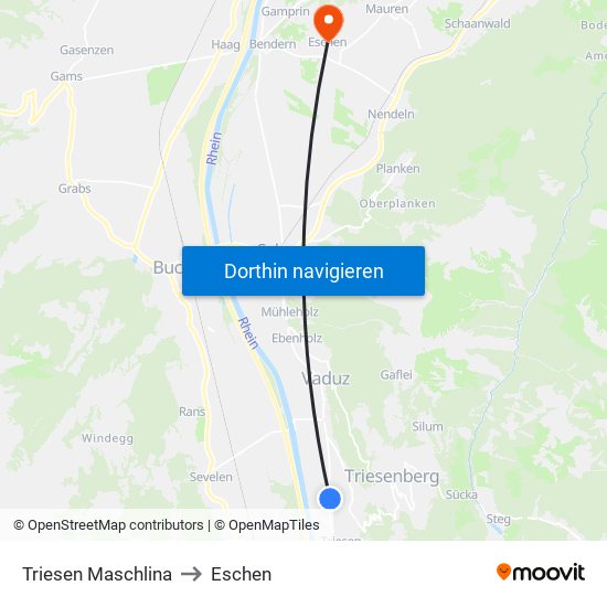 Triesen Maschlina to Eschen map