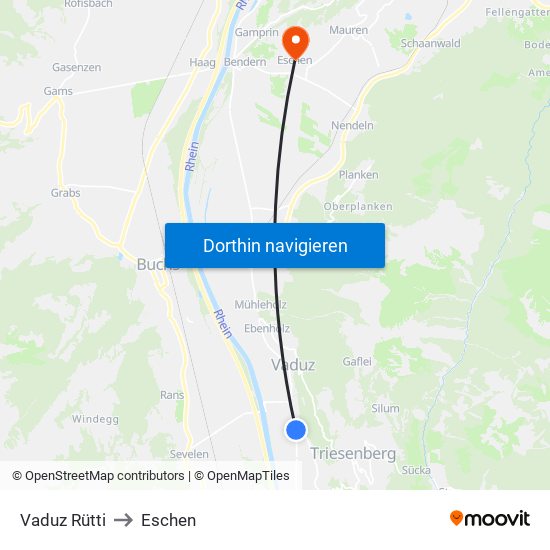 Vaduz Rütti to Eschen map