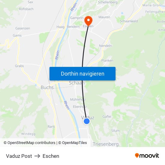 Vaduz Post to Eschen map