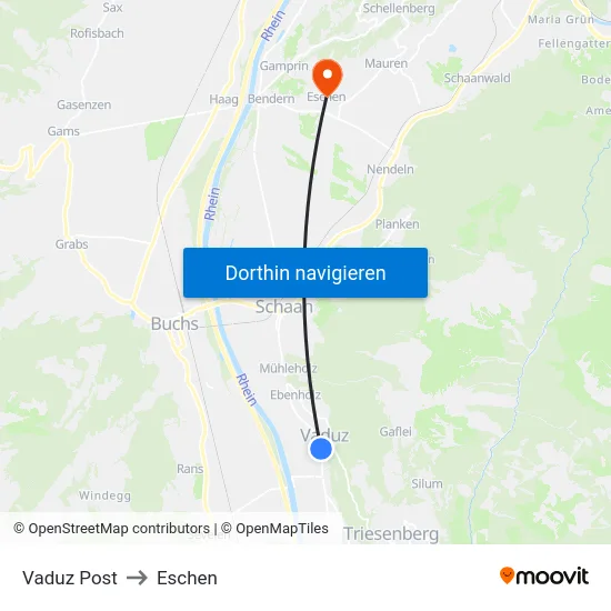 Vaduz Post to Eschen map