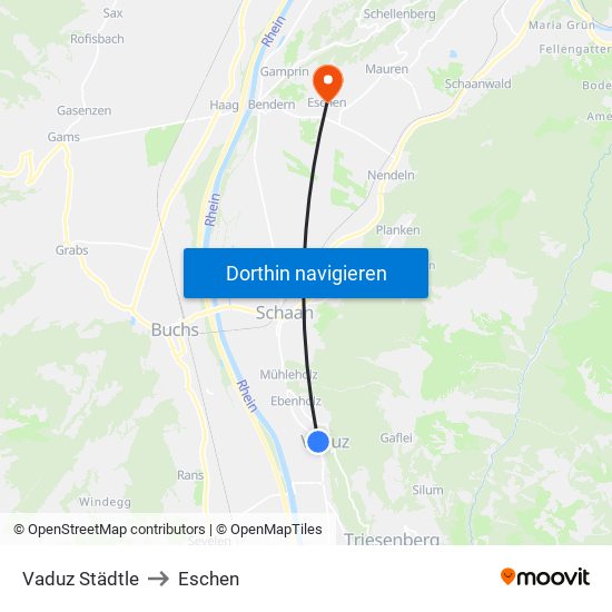 Vaduz Städtle to Eschen map