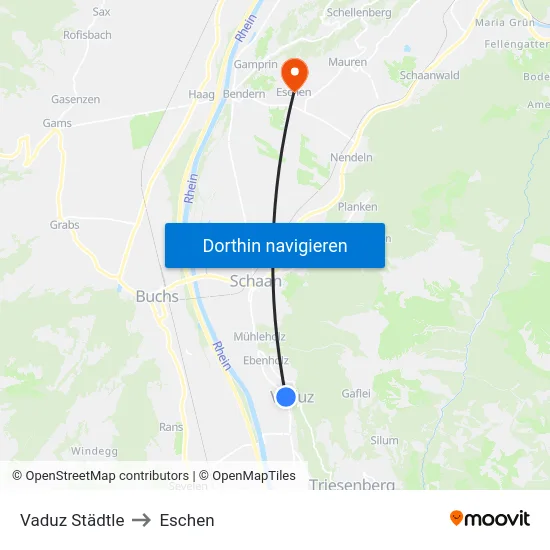 Vaduz Städtle to Eschen map