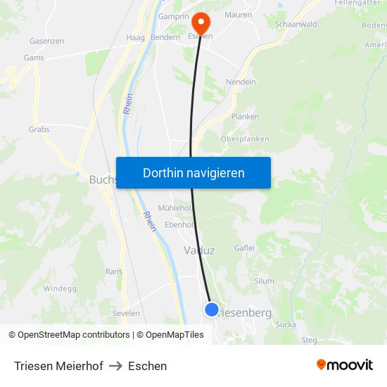 Triesen Meierhof to Eschen map