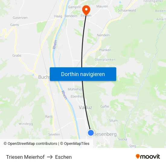 Triesen Meierhof to Eschen map