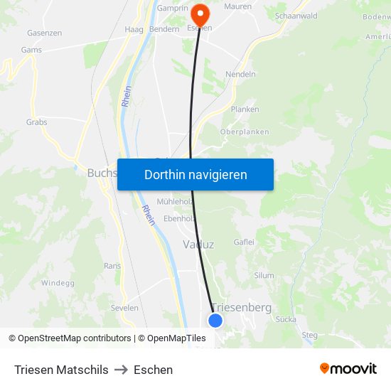 Triesen Matschils to Eschen map