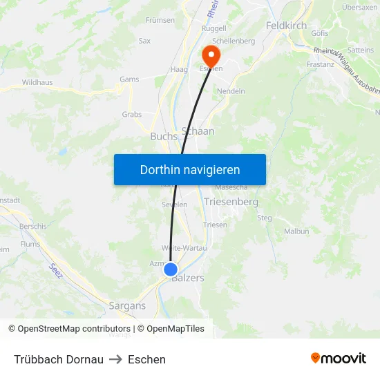 Trübbach Dornau to Eschen map
