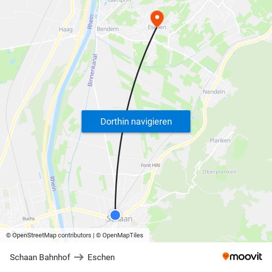Schaan Bahnhof to Eschen map