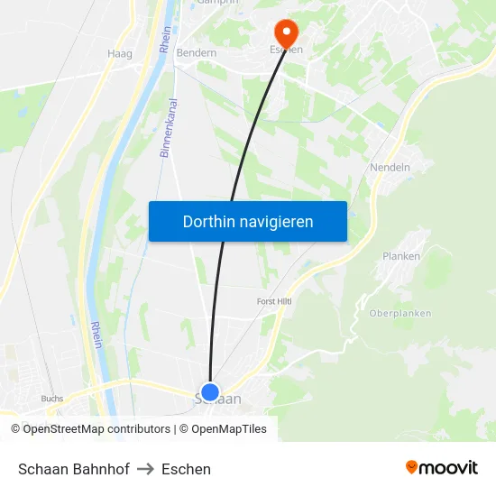 Schaan Bahnhof to Eschen map