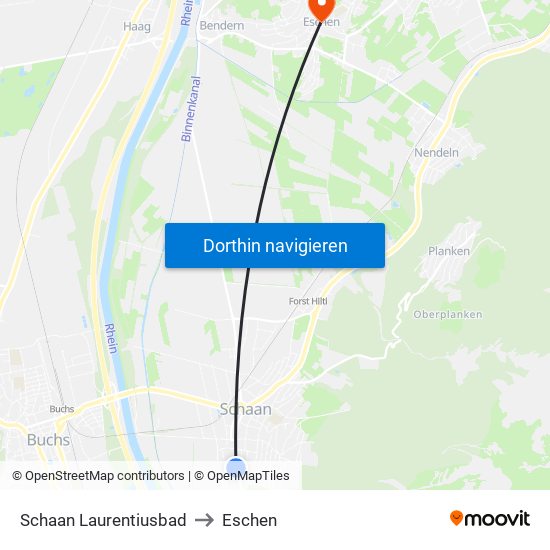 Schaan Laurentiusbad to Eschen map