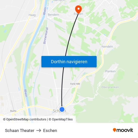 Schaan Theater to Eschen map