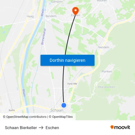 Schaan Bierkeller to Eschen map