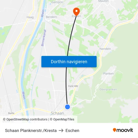 Schaan Planknerstr./Kresta to Eschen map