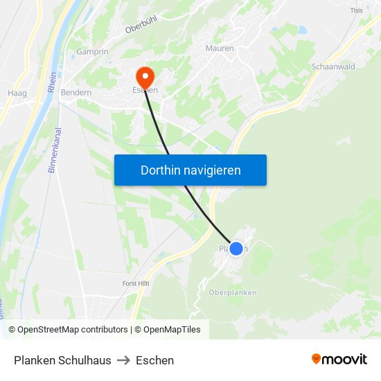 Planken Schulhaus to Eschen map