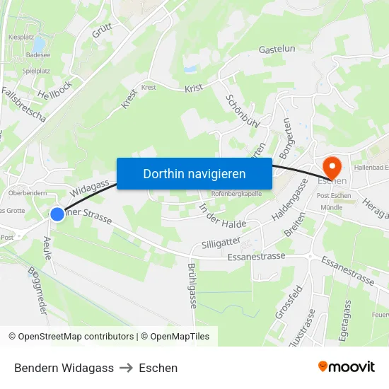 Bendern Widagass to Eschen map