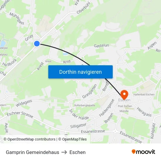 Gamprin Gemeindehaus to Eschen map