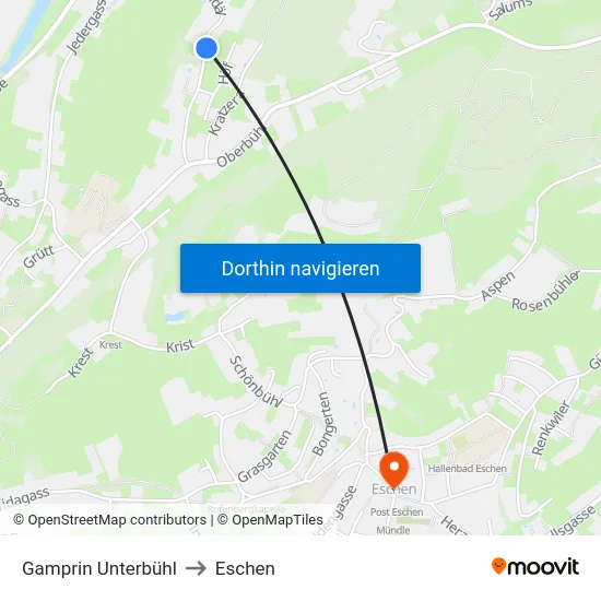 Gamprin Unterbühl to Eschen map