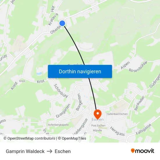 Gamprin Waldeck to Eschen map