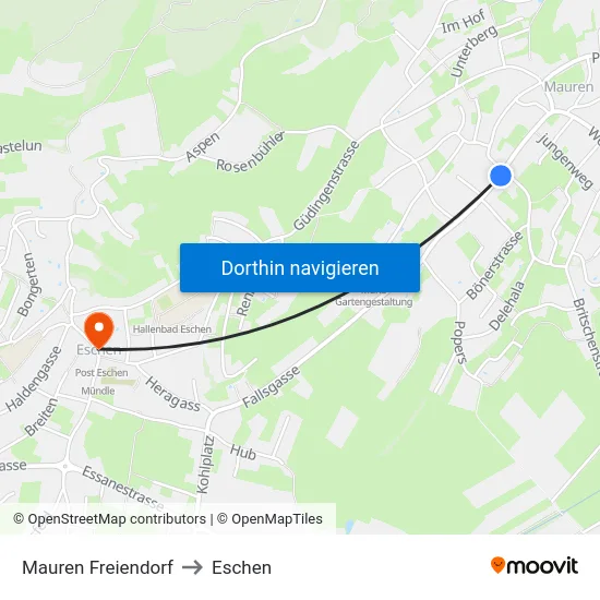 Mauren Freiendorf to Eschen map