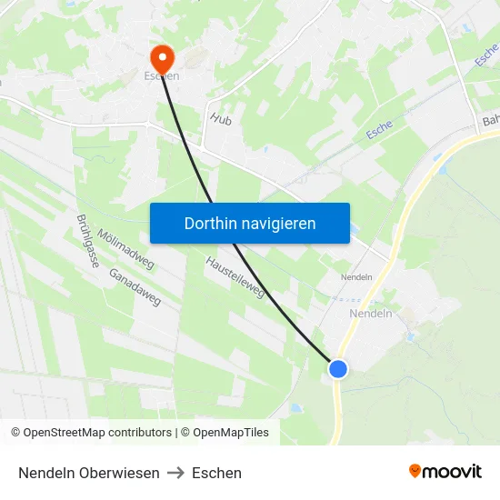 Nendeln Oberwiesen to Eschen map