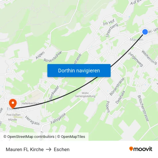 Mauren FL Kirche to Eschen map