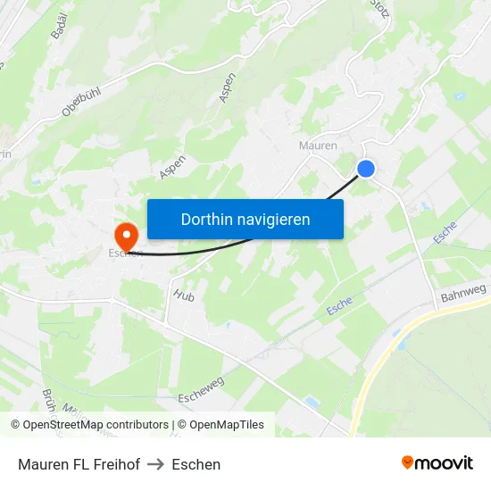 Mauren FL Freihof to Eschen map