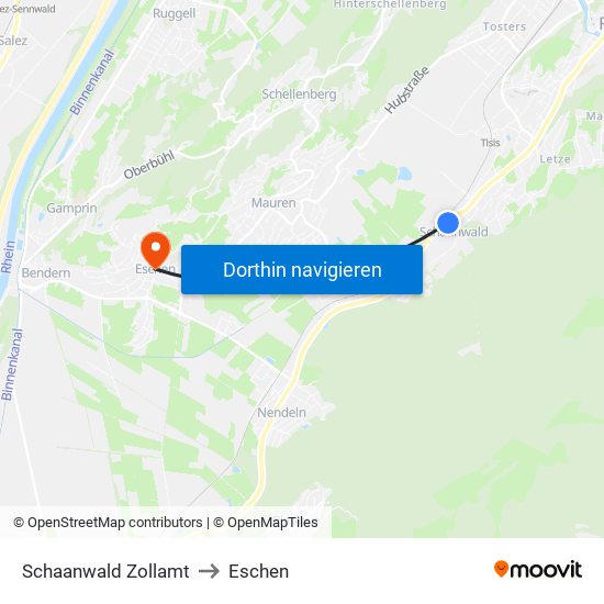 Schaanwald Zollamt to Eschen map