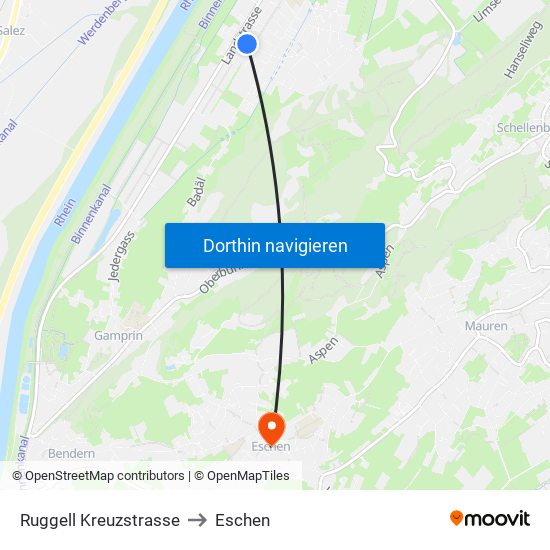 Ruggell Kreuzstrasse to Eschen map