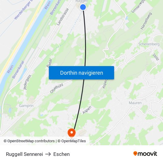 Ruggell Sennerei to Eschen map