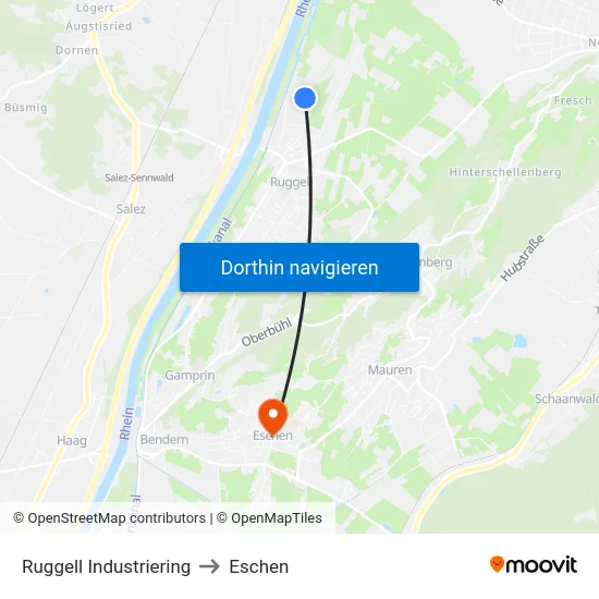 Ruggell Industriering to Eschen map