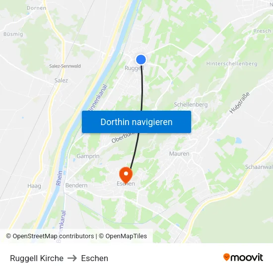 Ruggell Kirche to Eschen map