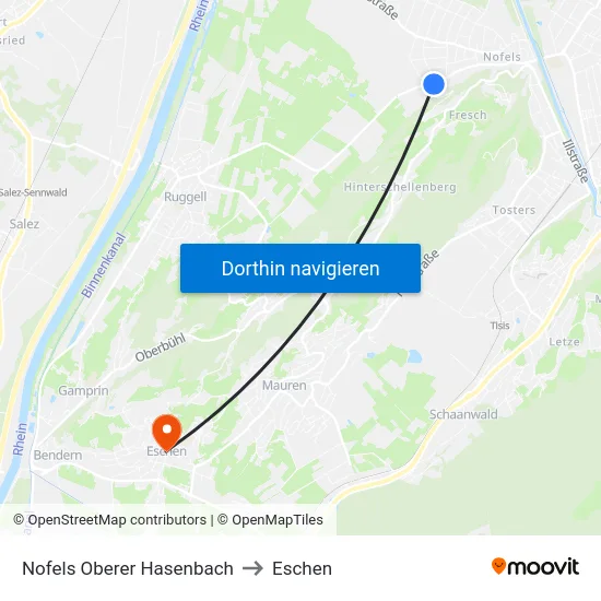 Nofels Oberer Hasenbach to Eschen map