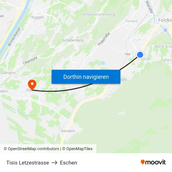 Tisis Letzestrasse to Eschen map